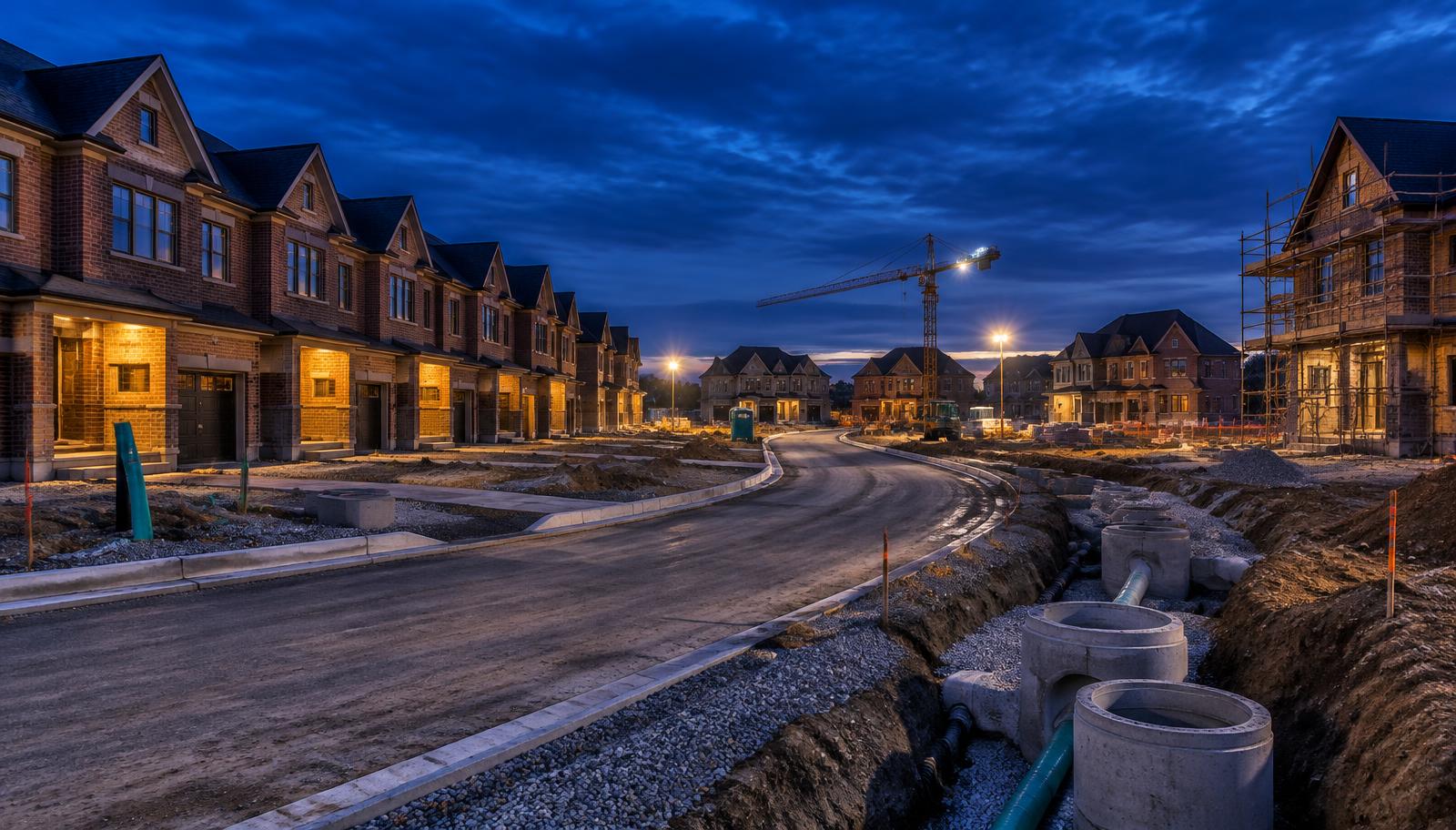 HKTE residential development under construction at dusk