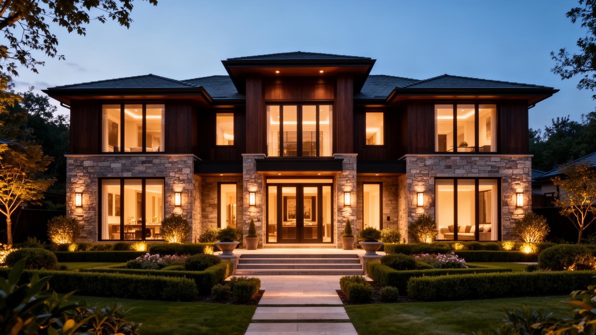 Luxury custom home at dusk built by HKTE Investment Inc.